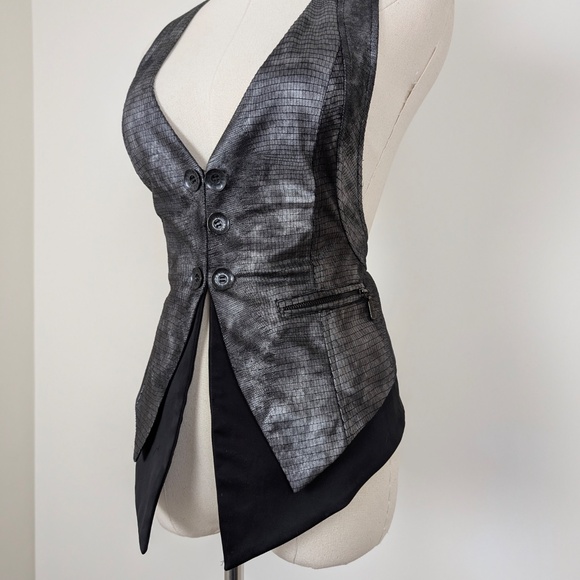 Guess Vest Waistcoat Faux Snake Sleeveless Button Up Textured Fitted - Picture 5 of 12